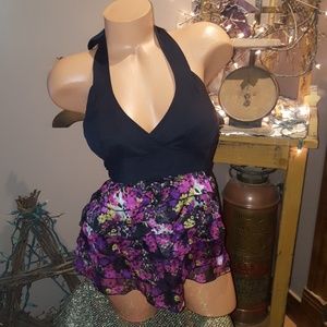 Bebe silk floral tiered halter top XS